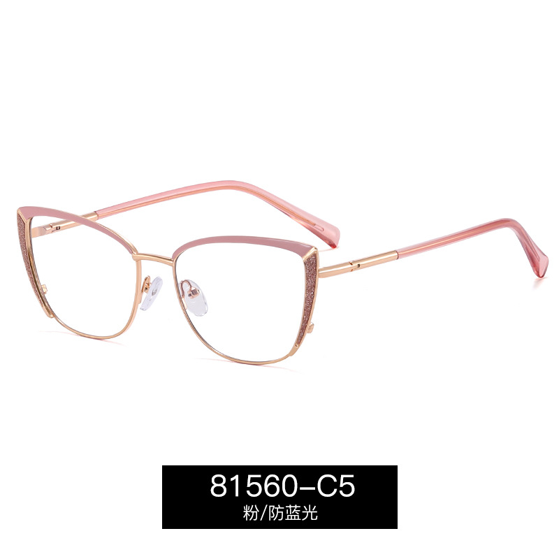 81560 Gafas anti-luz azul de ojo de gato de metal transfronterizo nuevo marco de espejo de miopía de moda para mujer marco de polvo brillante