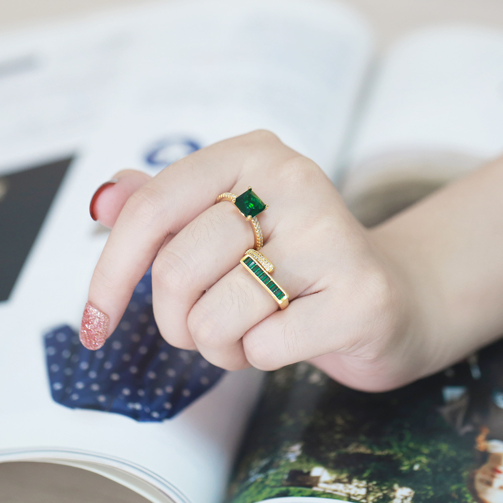 Fashion Square Copper Rings Plating Inlay Zircon Copper Rings