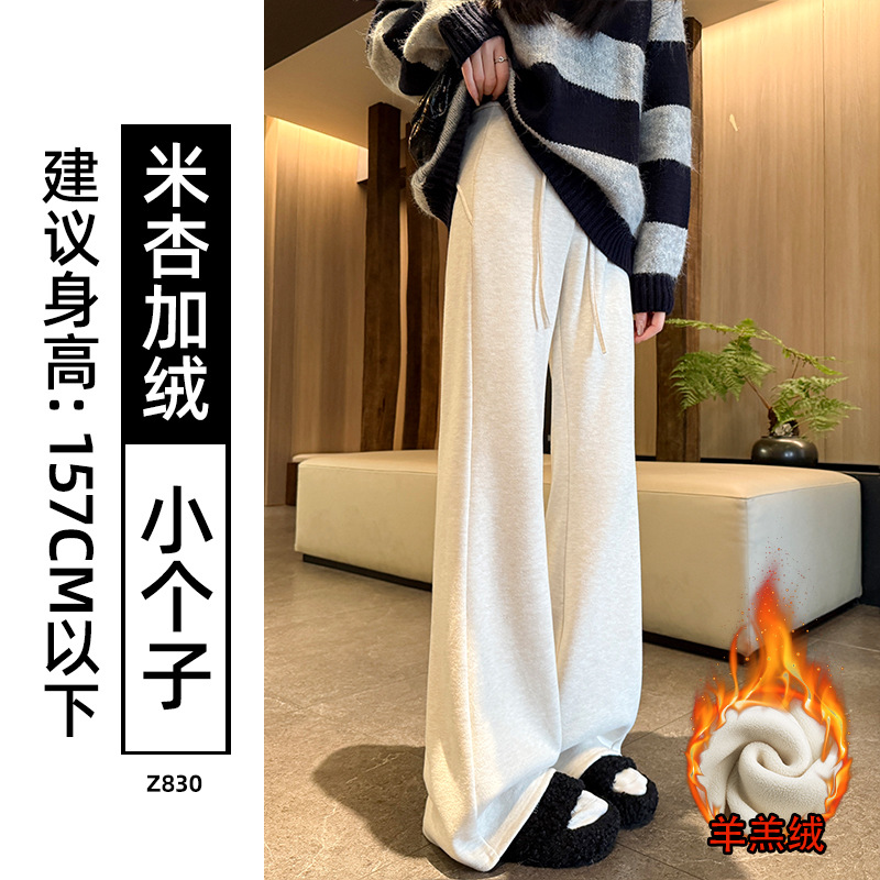 Pantalones de lana gruesas de cintura alta de boquilla de mujer otoño y invierno delgando pantalones de tracción casuales americanos micropantalones image 32