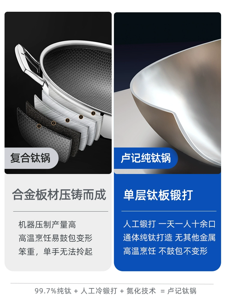 [#卢记钛锅不粘锅炒锅家用燃气灶适用无涂层不沾炒锅纯钛炒菜锅]