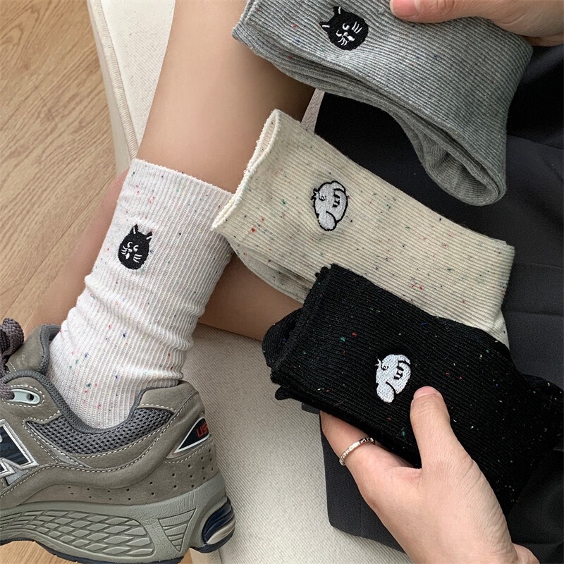 Dot Yarn Stacking Socks Children's Mid-length Socks Spring and Autumn White Puppy Embroidered Cotton Socks Trendy Summer Stockings for Students Women