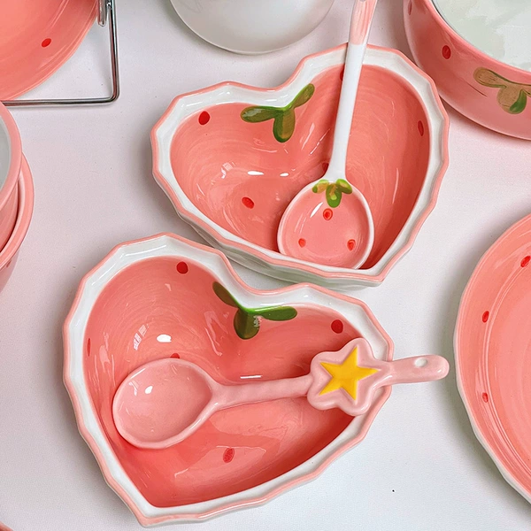 Love Bowl+Star Spoon+Strawberry Spoon (2 bowls and 2 spoons)