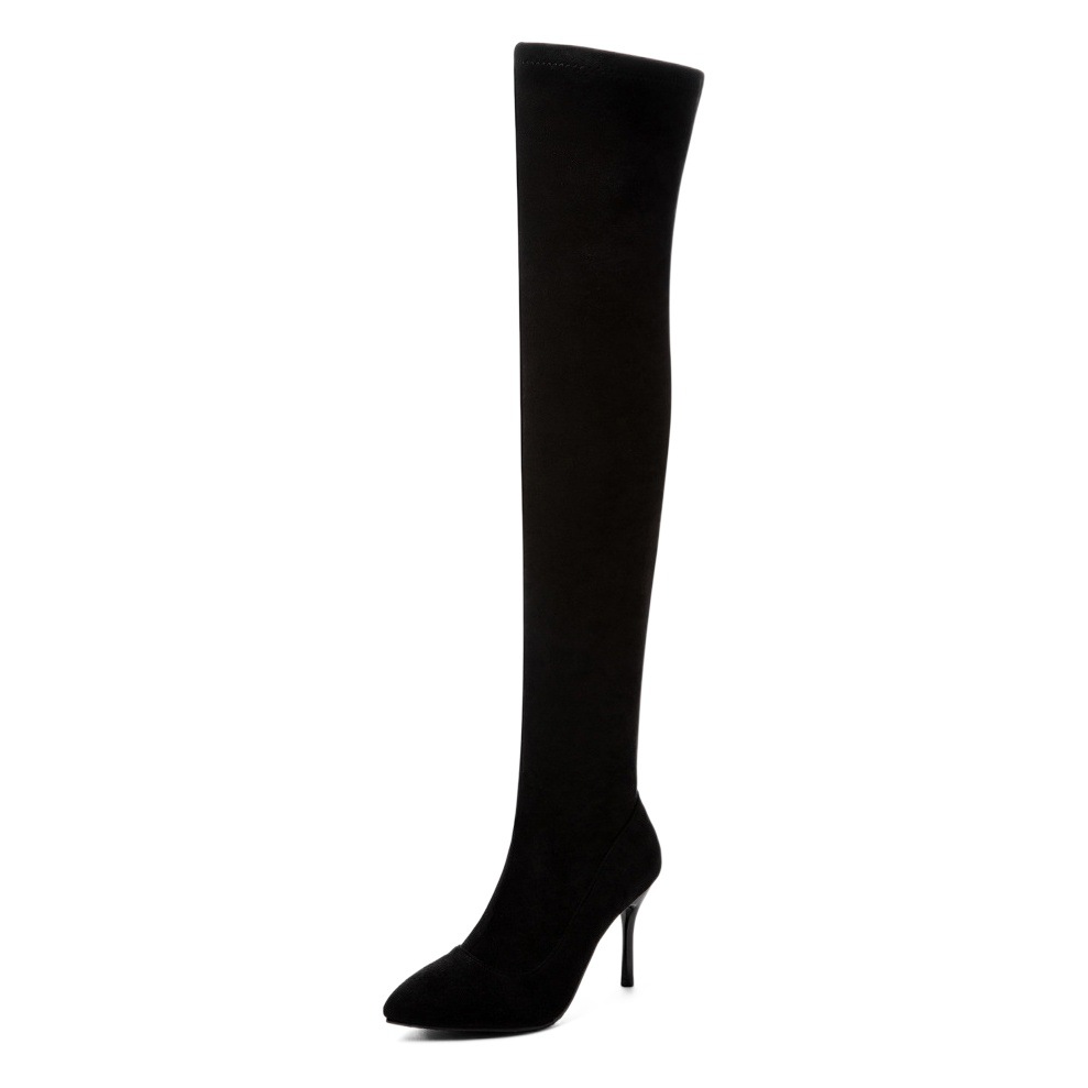 40-45大きいサイズのブーツ欧米の先の細いヒールの膝の長いブーツの秋冬の弾力性の女性の靴の高い筒の靴の対外貿易の女性の靴