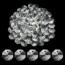 跨境新品14MM双孔透明水晶八角珠珠帘门帘装饰配件玻璃珠子小挂件