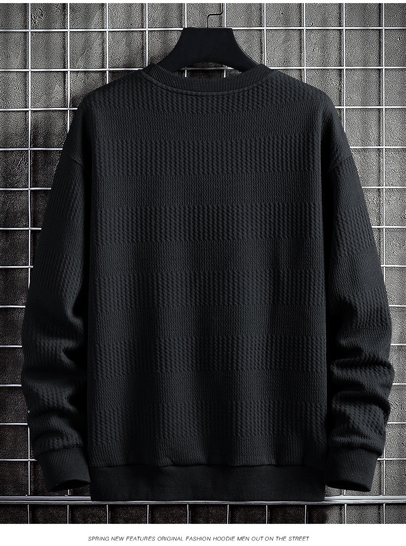 Men's Sweatshirt Solid Colour Jacquard Crew Neck Casual Top_voghion.com