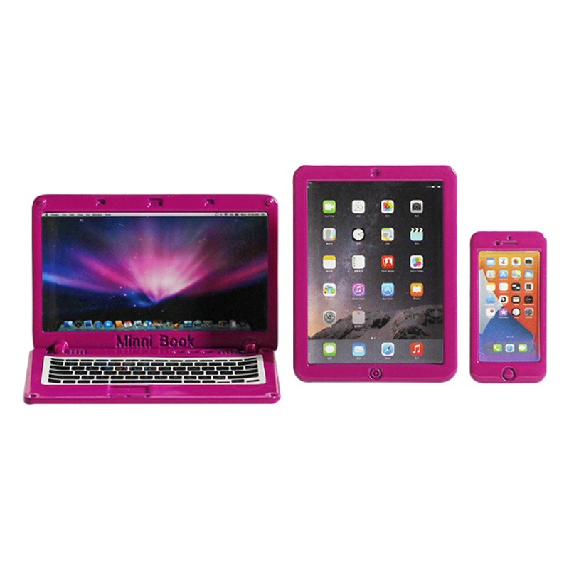 Accesorios de casa de muñecas miniatura portátil plegable simulación mini computadora tableta teléfono modelo de tres piezas N122