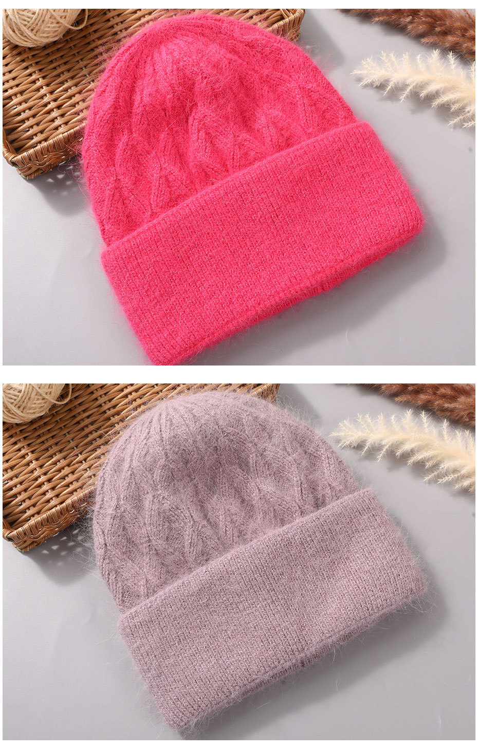 Gebreide beanie muts voor dames warme angora wintermuts_voghion.com