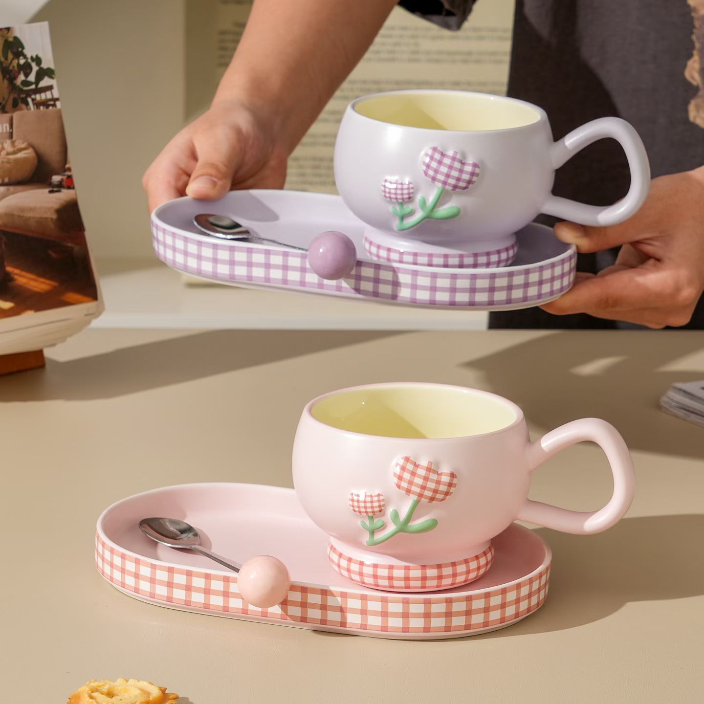Tazas de flores personales creativas, tazas de café de cerámica, tazas de té de la tarde, tazas transfronterizas de alto valor facial