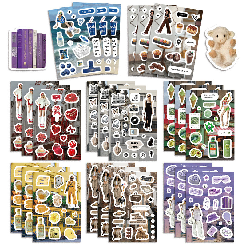8 European and American dopamine style puzzle stickers hand account material mobile phone case diary DIY decorative waterproof stickers