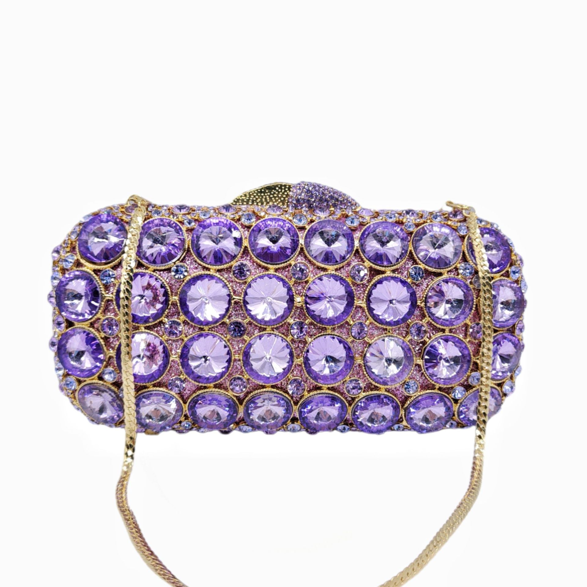 Túi clutch dạ hội nạm kim cương cao cấp cầm tay — Hoa tím, Màu tím đậm, Xanh ngọc lục bảo, Màu bạc