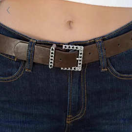 BM风  美式复古铆钉金属单排扣裤带bm腰带可调节皮带女