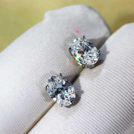 养耳洞基础款耳饰时尚1克拉蛋形切割鸽子蛋耳钉S925银椭圆形耳钉