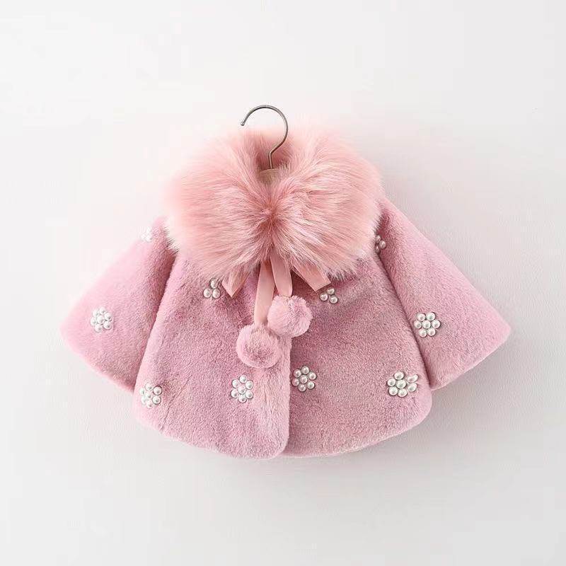 Children's clothing wholesale 2022 winter large lapel Pearl floret coat girls thick wool sweater shawl 1231