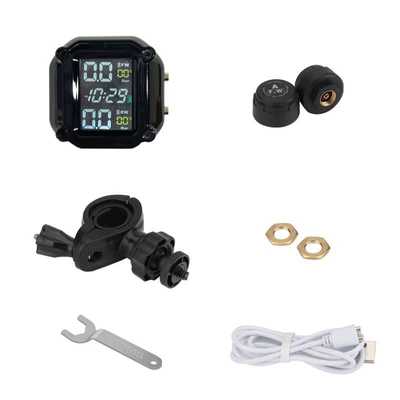 Motorcycle Tire Pressure Monitor with Internal and External Tire Pressure Clock, Digital Display, Color Screen, Electric Vehicle Tire Pressure Detection Tpms (Tire pressure monitoring system) - m5-color-screen-external