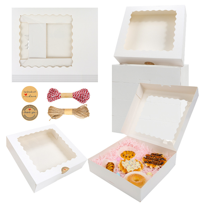 Caja de pastel personalizada de 10*10*2,5 pulgadas Caja de galletas de cartón blanco plegable gratuita Caja de postres transfronteriza de comercio exterior personalizada