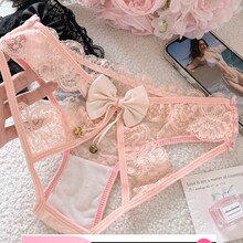 一动就响～性感情趣蕾丝开裆镂空蝴蝶结内裤少女纯欲低腰三角裤批