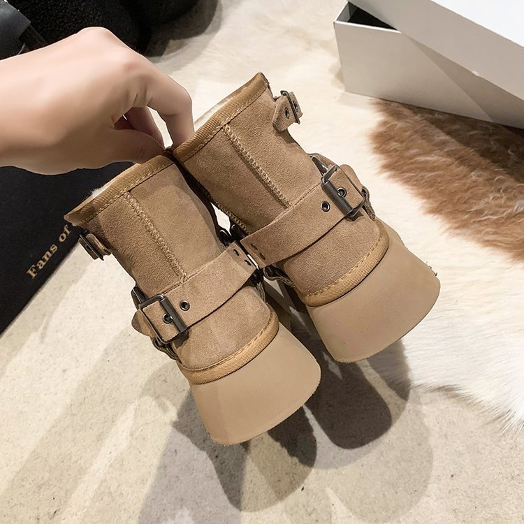 Cizme de zăpadă cu talpă groasă pentru femei, iarna 2023, noi, din pluș și izolație groasă, burete, cizme scurte de zăpadă din bumbac_voghion.com