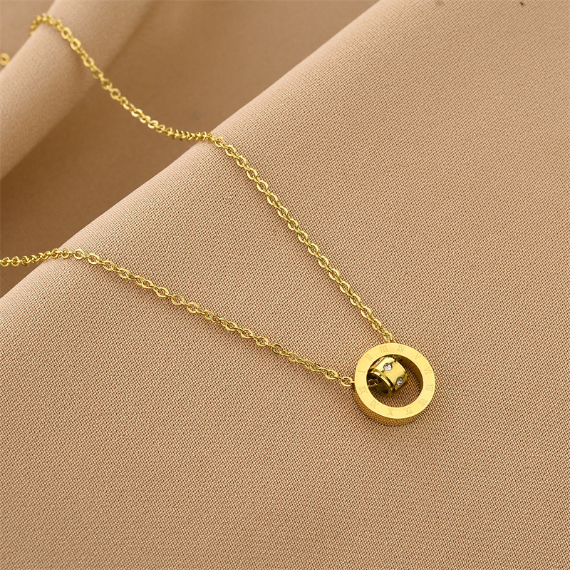 Fashion Round Number Titanium Steel Inlay Rhinestones Necklace Colorza_colorza_4
