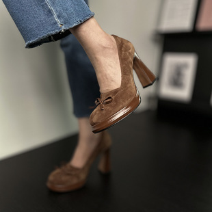 High heels women's chunky heel niche design shallow mouth single-layer shoes simple temperament 2024 autumn new women's shoes