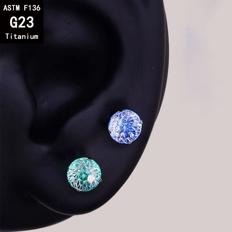 F136 Titanium Alloy Fireworks Cut Zircon Round Bottom Earrings Gradient Bowl Bottom Ear Bone Nails Lip Nails Body Piercing Jewelry detail image 11