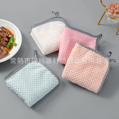 Hanging edge pineapple wood grain cloth absorbent non-shedding coral velvet dishwashing cloth, oil-proof kitchen lazy person cleaning cloth