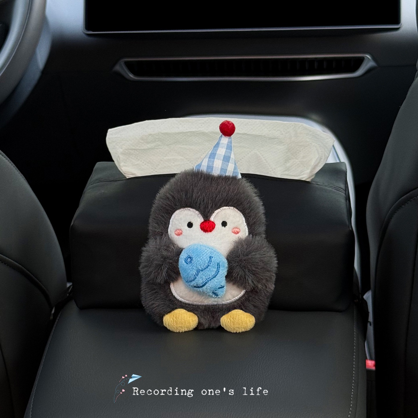 2026 New Car Tissue Box for Front and Rear Seats, Headrest Hanging Tissue Bag, Cute Penguin Design for Women