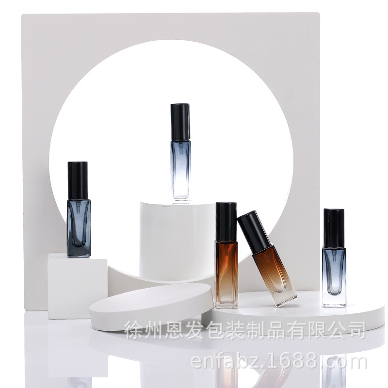 Botella de perfume 5ml 10ml gradiente avanzado botella de spray de perfume gradiente cuadrado botella de perfume de vidrio sub-embalaje