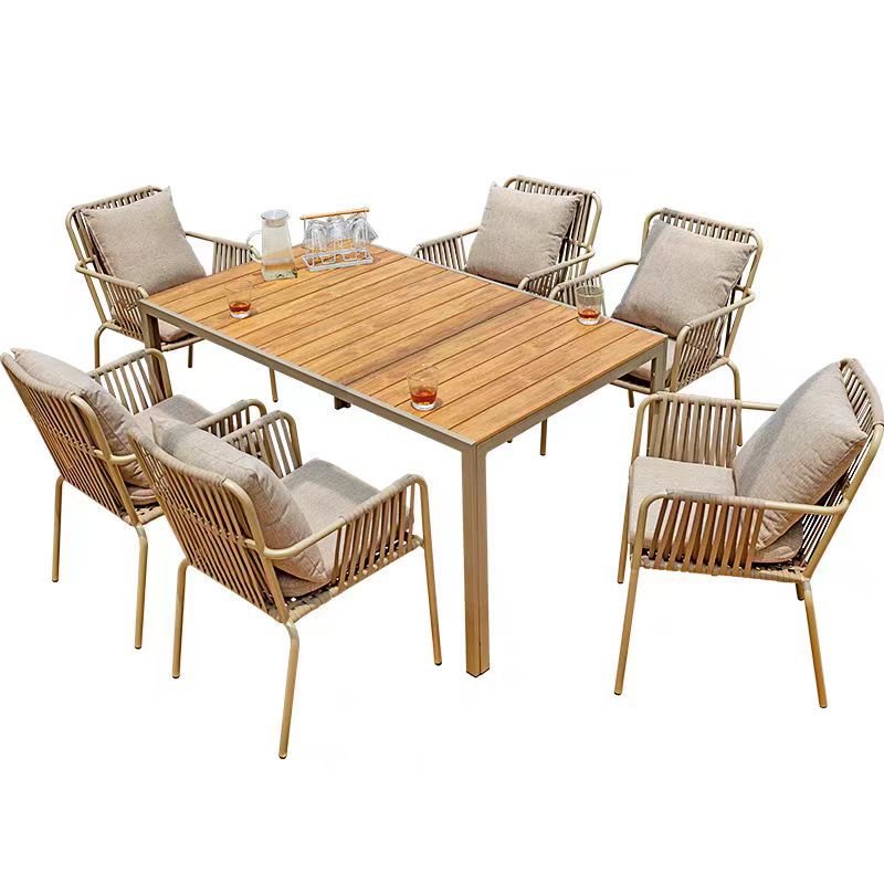 Al Aire Libre mesa y silla patio anticorrosión de madera jardín al aire libre cafetería al aire libre de madera de plástico tabla larga combinación fábrica de Ventas Directas