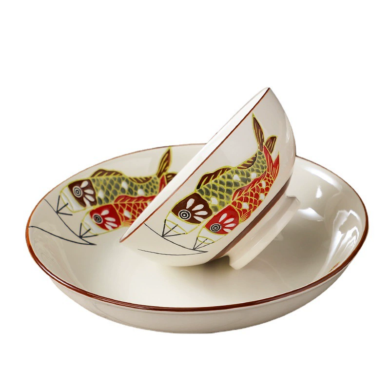 Японский ретро набор керамической посуды — чашка для супа и assorted plates