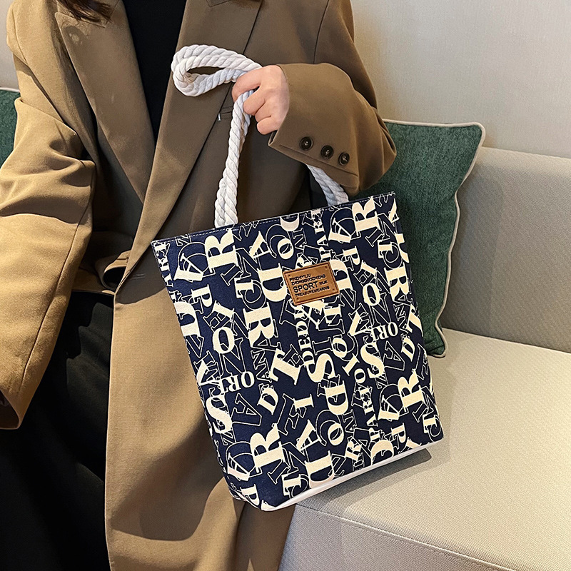Women's Bag Autumn and Winter 2024 New Tote Bag Printed Fashionable Korean Style Large Capacity Shopping Portable Shoulder Bag Canvas Bag