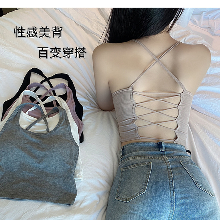 Spring and Summer New High Quality Fixed Cup Beautiful Back Thread Cotton Slim-fit Slimming Base Underwear Cross Beautiful Back for Women Spring and Summer New High Quality Fixed Cup Beautiful Back Thread Cotton Slim-fit Slimming Base Underwear Cross Beautiful Back for Women