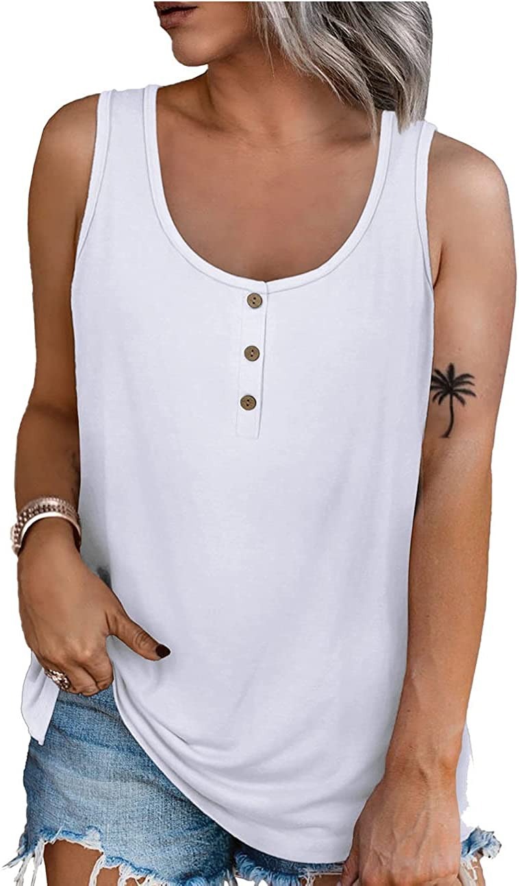 Women's T-shirt Sleeveless T-shirts Button Casual Solid Color display picture 7