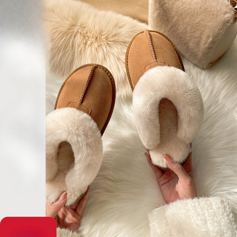 Fur Integrated ~ Sangpo Village Baotou Thick-Soled Star Slippers Warm Cotton Shoes Fur Shoes Snow Boots Half Slippers for Women for Outdoor Wear