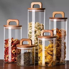 高硼硅玻璃密封储物罐家用食品级花茶收纳罐相思木盖中药展示瓶
