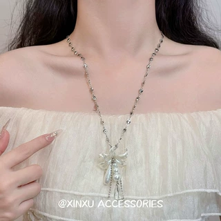 韩系ins风百合花朵珍珠水滴项链甜酷风小众独特精致休闲百搭项链