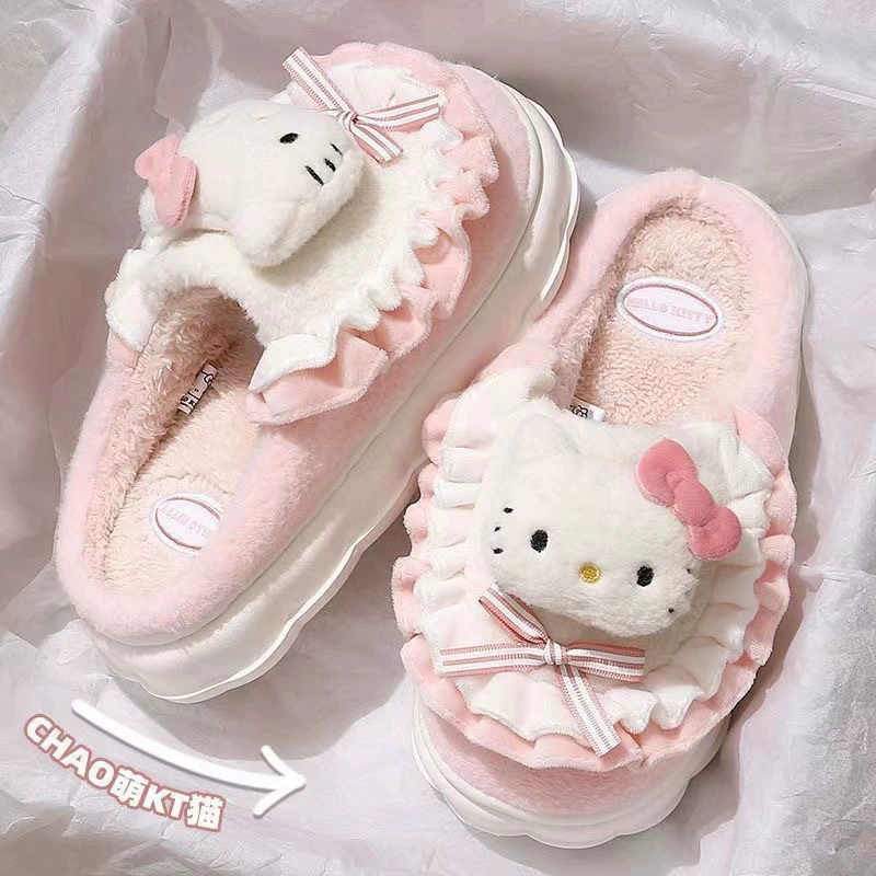 Hello kitty, winter cute keep warm non-slip slippers for students, plush
