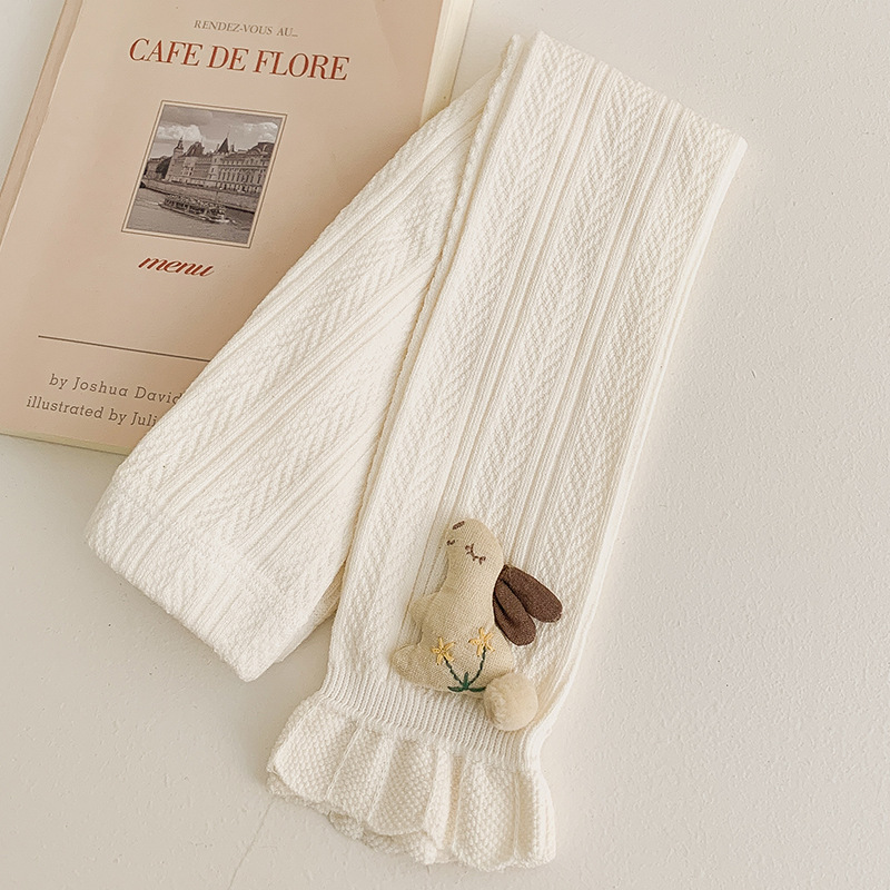 Pantalones para niños de algodón con volantes y pompón de conejo – moda primavera-otoño, para uso exterior.