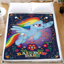 跨境批发小马宝莉法兰绒毛毯彩虹图案3D数码印花午睡盖毯源头工厂