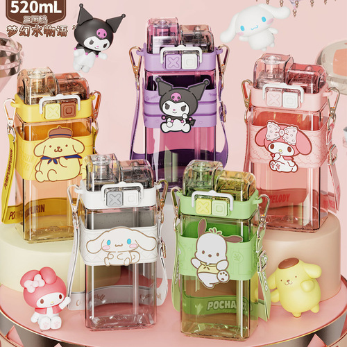 Punk Sanrio double drinking cup Pacha Dog Kuromi new internet celebrity creative pop-up double-open plastic cup with student