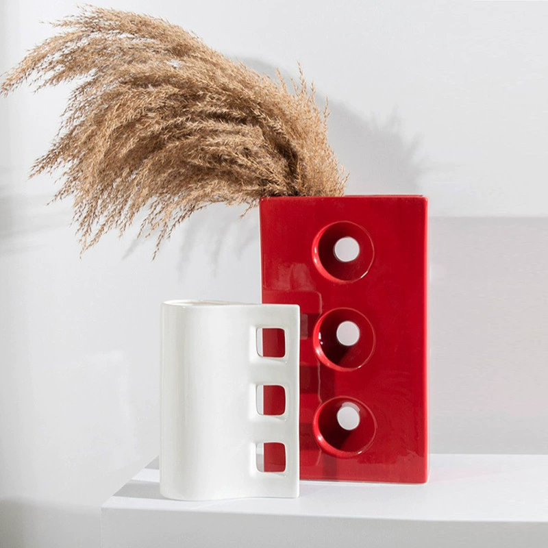 Ваза для цветов с тремя круглыми отверстиями под прямым углом, современная минималистичная модель для дома, гостиной, комнаты, аксессуары для отеля, украшения, керамический выставочный зал