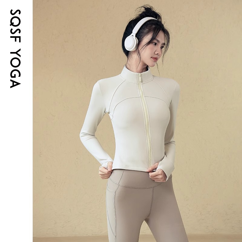 Slim-fit Stand-up Collar Zipper Jacket Women's Fitness Yoga Fleece Tights Women's Fitness Clothes_desvips.com