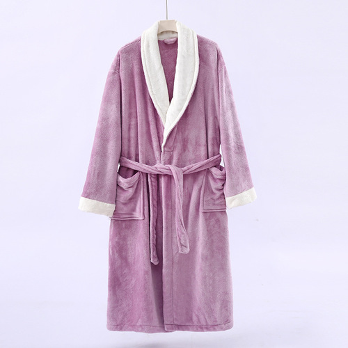 New style nano velvet women's nightdress, coral velvet bathrobe, long lapel, pure color simple home wear, can be worn outside