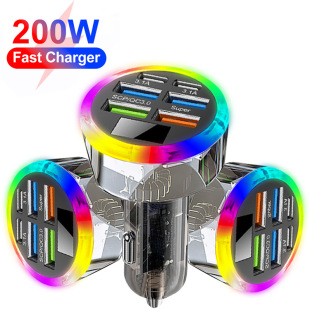 Cross-border new 6USB colorful digital display supports super fast charging with voltage car charging one-to-six fast charging car charging