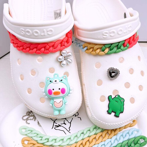 Stylish Slip-On Shoes with Decorative Chain Slides, Cool Ancient Chain with Diamond and Chain Clasp, Head Chain and Slot Chain, Silver and Rose Gold