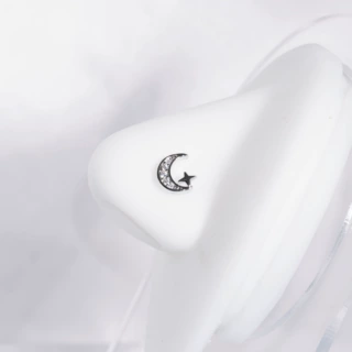 月亮不锈钢鼻钉铜微镶星月L杆鼻饰7字型鼻环欧美跨境人体穿刺饰品