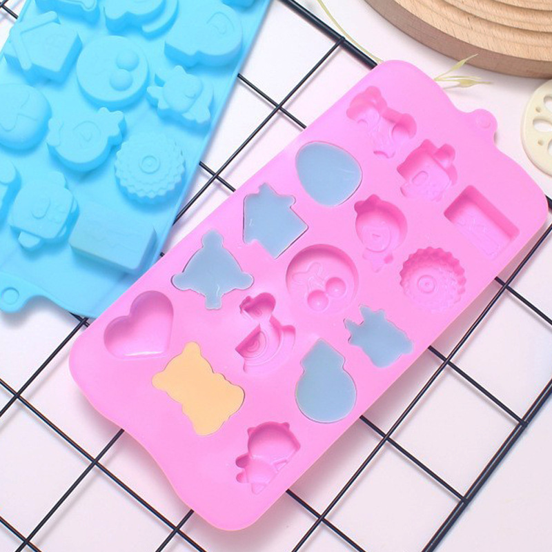 Cross-border in stock 15 even cartoon jelly mold alms cake silicone mold DIY to make fudge chocolate mold