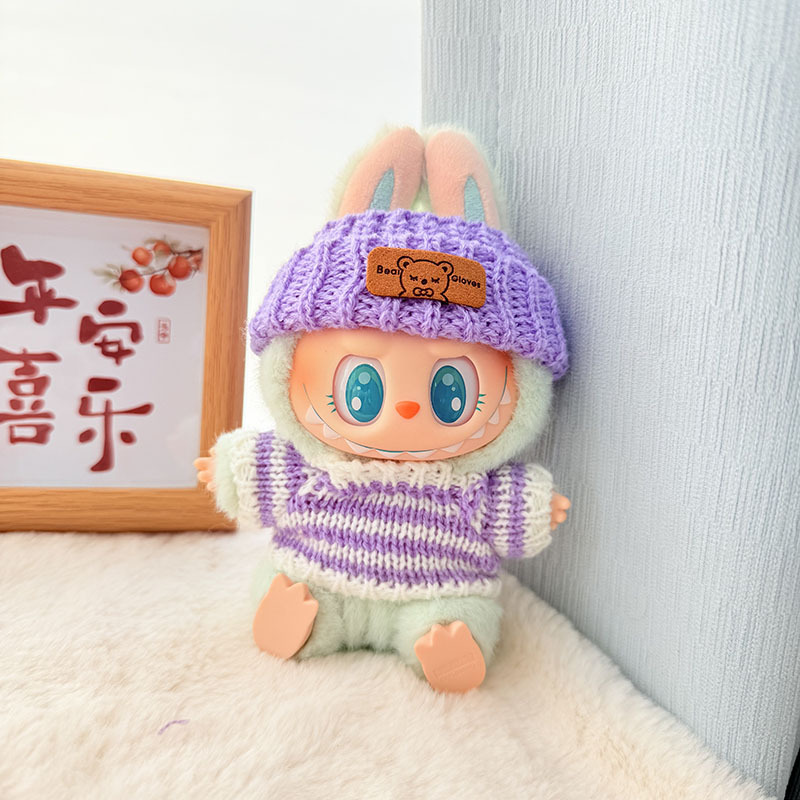 Solo ropa] Llavero de primera y segunda generación Labubu colgante de ropa Rabubu ropa de bebé suéter de punto traje de sombrero