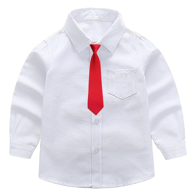 Camisa blanca para niños manga larga primavera y otoño camisa blanca para niños bolsillo directo de fábrica camisa blanca para niños
