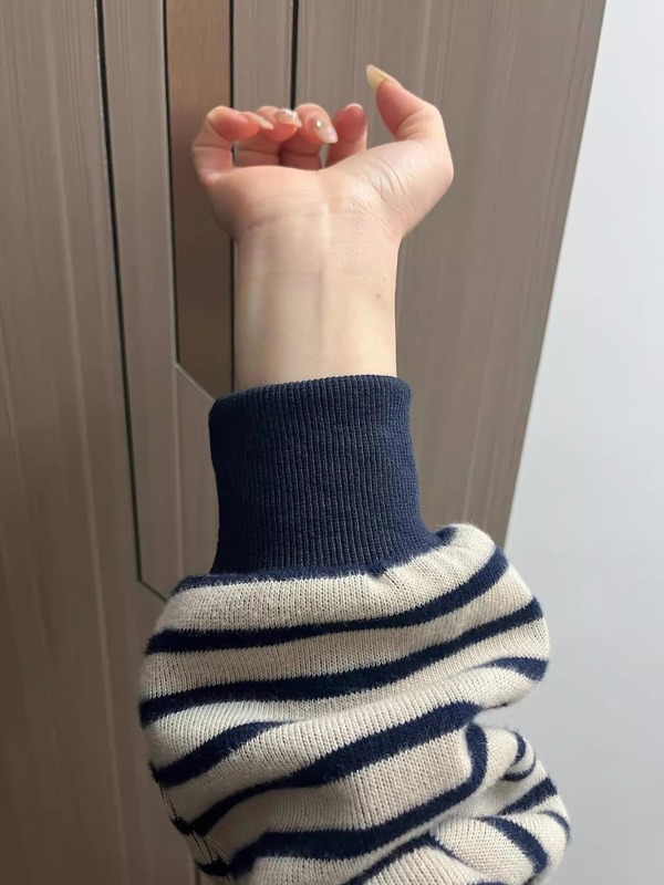 美式复古条纹毛衣圆领针织衫无帽卫衣女2025秋冬新款宽松慵懒上衣|undefined