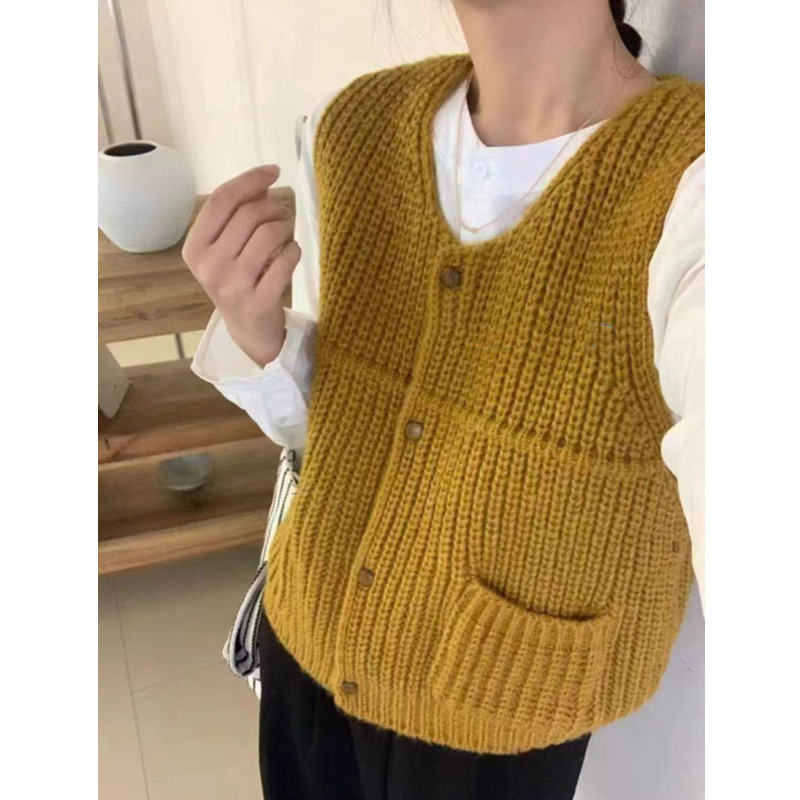 Korean Style Retro Thick Line Knitted Vest Jacket Women's Outer Wear Spring New Stacked Sweater Waistcoat Trendy Korean Style Retro Thick Line Knitted Vest Jacket Women's Outer Wear Spring New Stacked Sweater Waistcoat Trendy